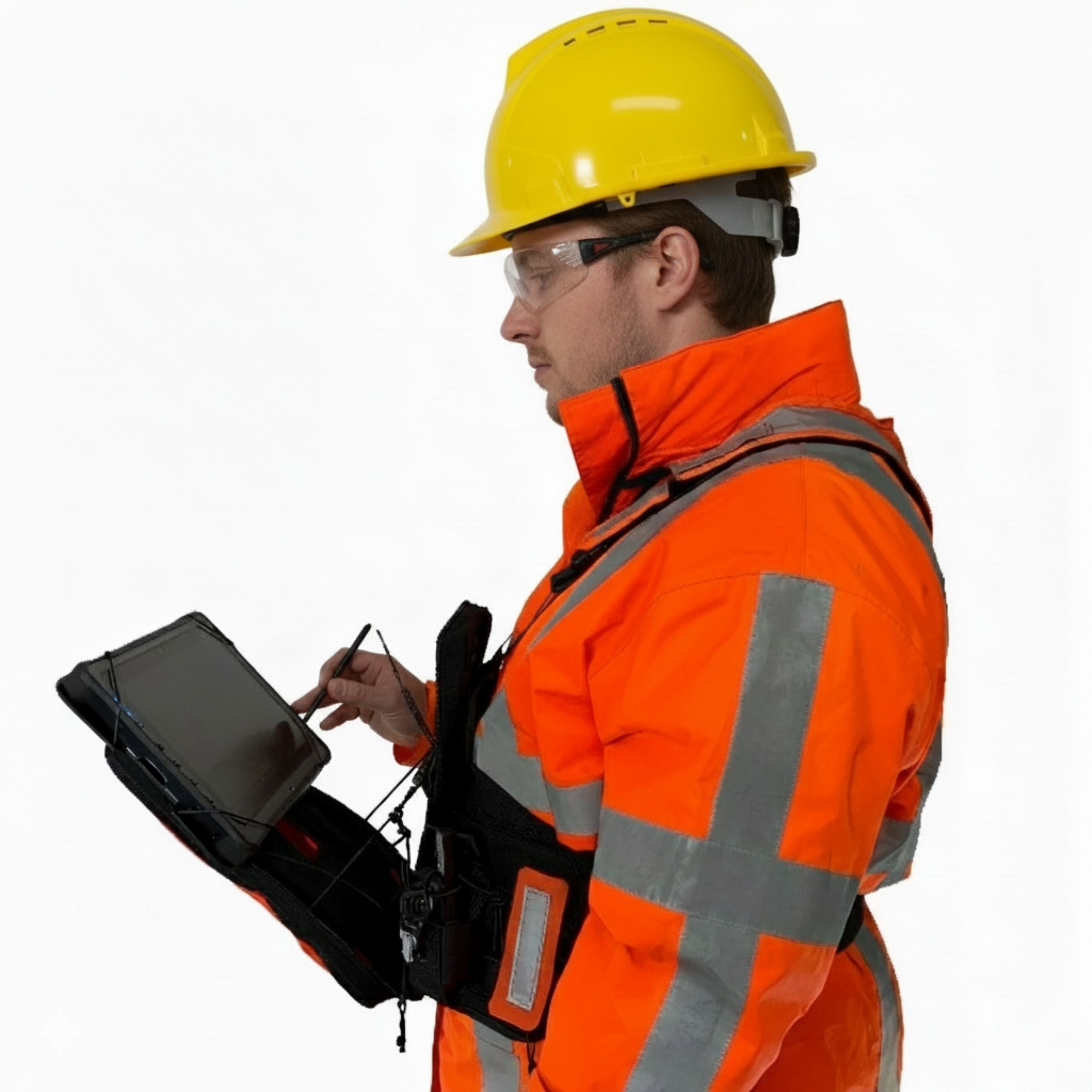 construction worker hands free rugged tablet chest pack jpg – Fitek Gear Tragesystem